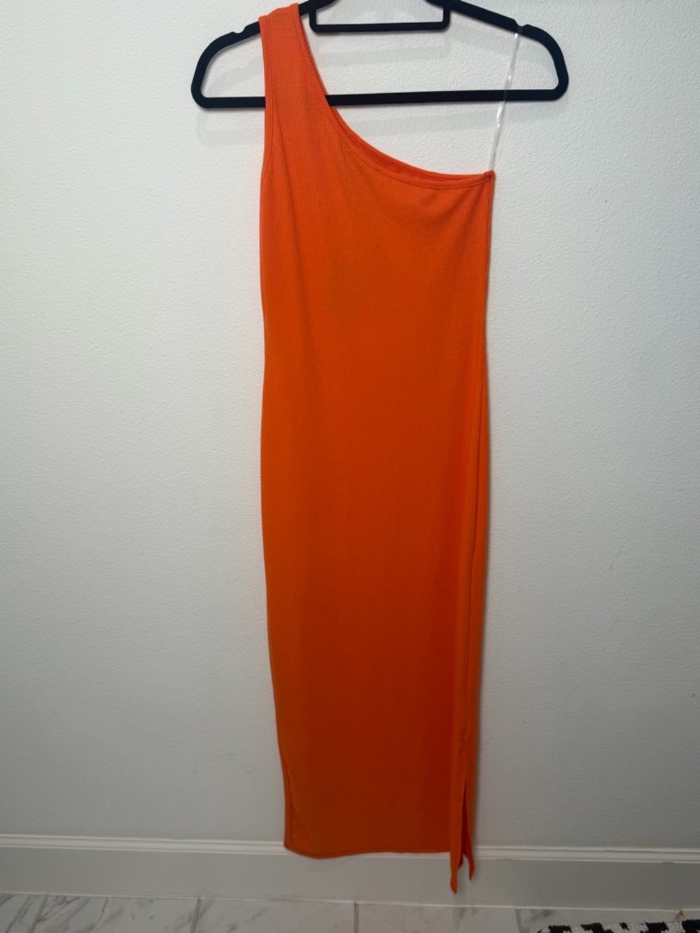 SEE YOU MONDAY LA One Shoulder Ribbed Side Slit Maxi Dress Orange Bodycon NWT L - Picture 7 of 10